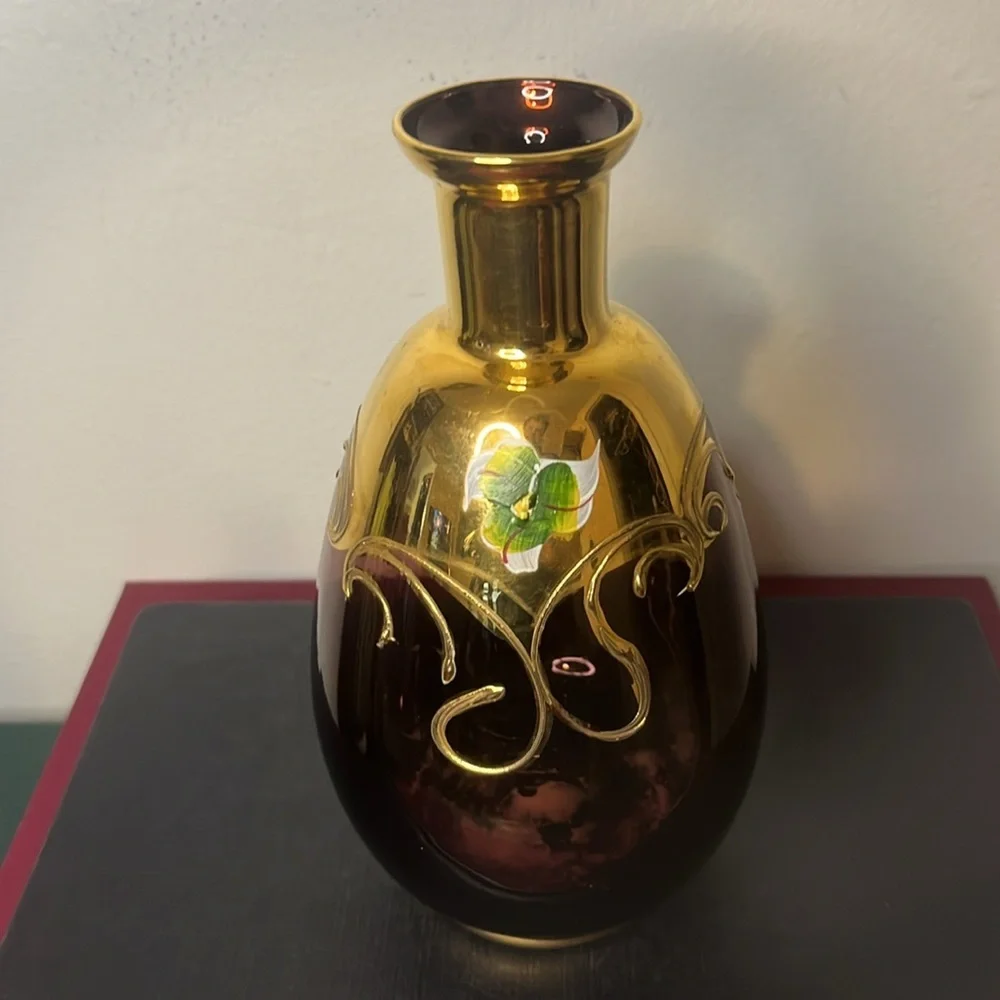 Bohemian Czech‎ Art Glass Moser Style Amethyst Floral Decanter (No Stopper)